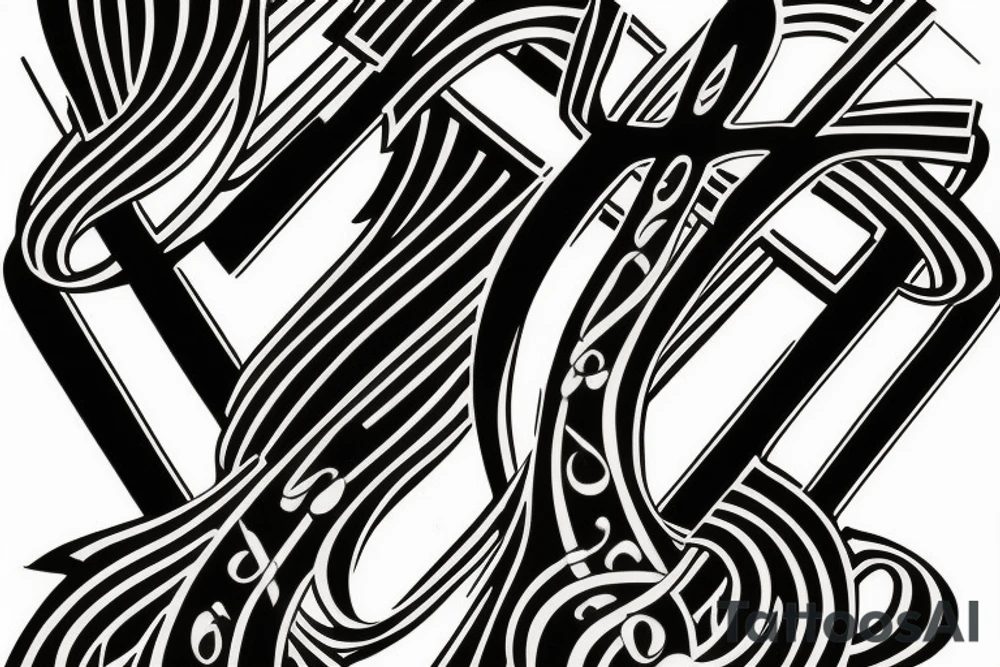 Cross with music notes from piano tattoo idea