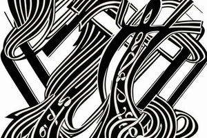 Cross with music notes from piano tattoo idea