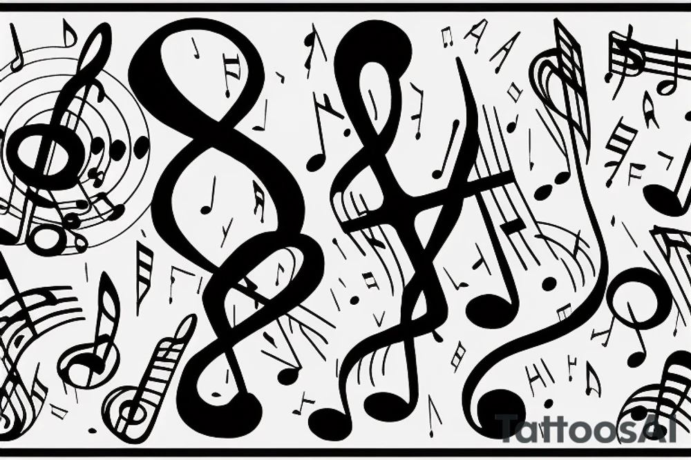 Cross with music notes from piano tattoo idea