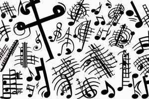Cross with music notes from piano tattoo idea