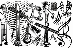 Cross with music notes from piano tattoo idea