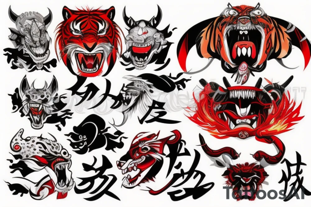Red devil samurai, tigers, tattoo idea