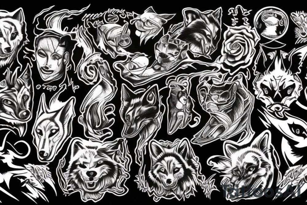 Red, black, wolf, devil, light room tattoo idea