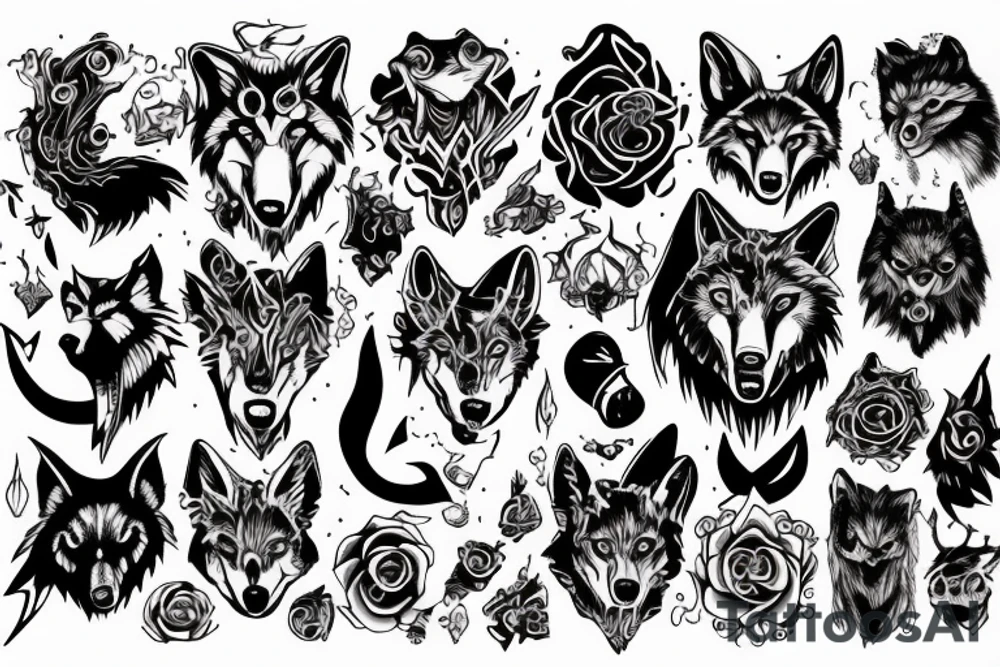 Red, black, wolf, devil, light room tattoo idea