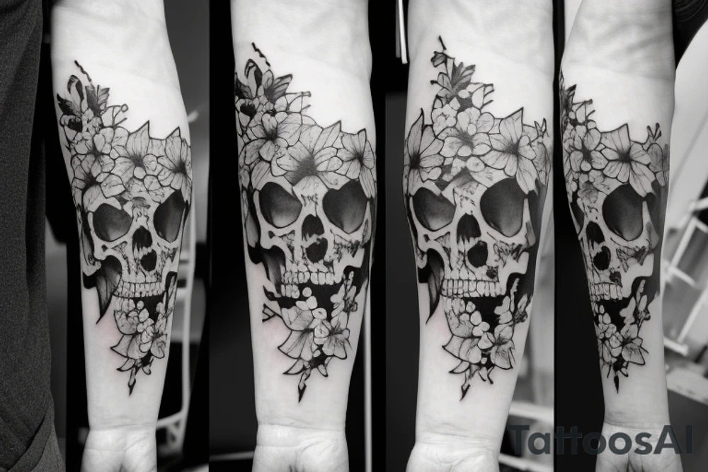 Grim reaper whole body and dead flowers tattoo idea