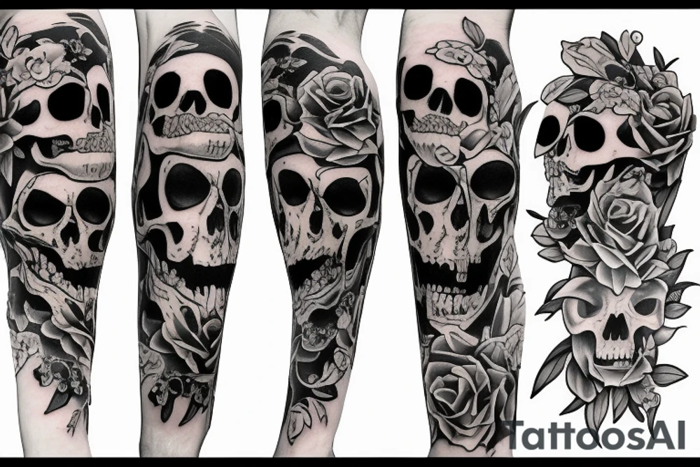 Grim reaper whole body and dead flowers tattoo idea