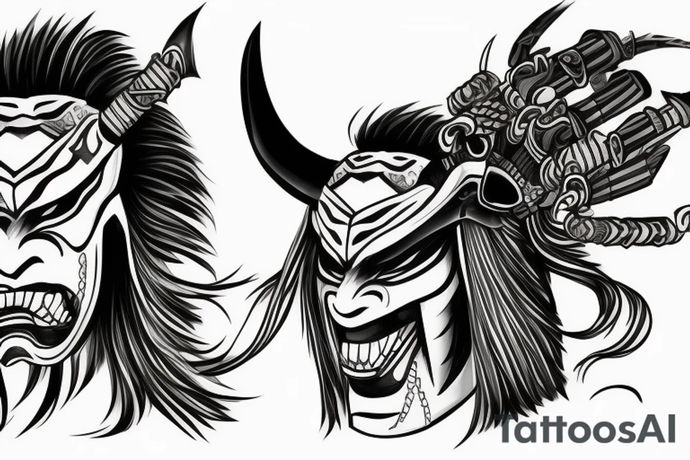 Ronin samurai wearing oni mask tattoo idea