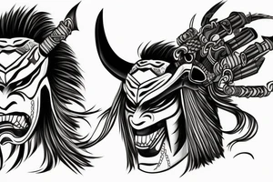 Ronin samurai wearing oni mask tattoo idea