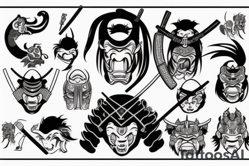 Ronin samurai wearing oni mask tattoo idea