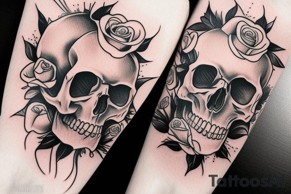 skull with rose tattoo idea