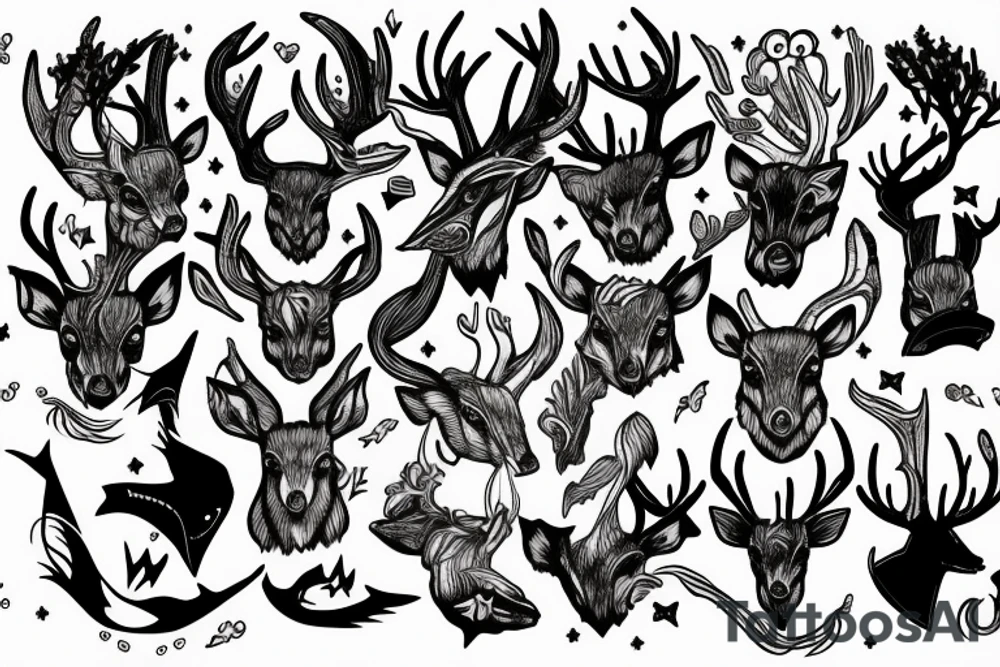 Mythical being that is a mix of deer and shark tattoo idea