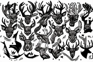 Mythical being that is a mix of deer and shark tattoo idea