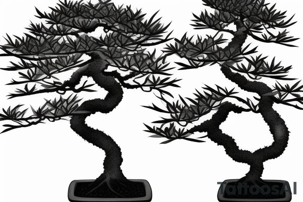 Japanese's bonsai tree with 5 roots. one side of the bonsai is dying tattoo idea