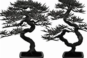 Japanese's bonsai tree with 5 roots. one side of the bonsai is dying tattoo idea