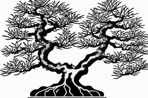 Japanese's bonsai tree with 5 roots. one side of the bonsai is dying tattoo idea