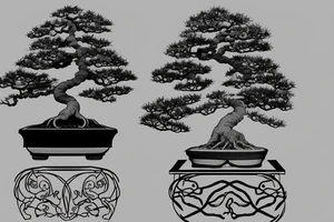 Japanese's bonsai tree with 5 roots. one side of the bonsai is dying tattoo idea