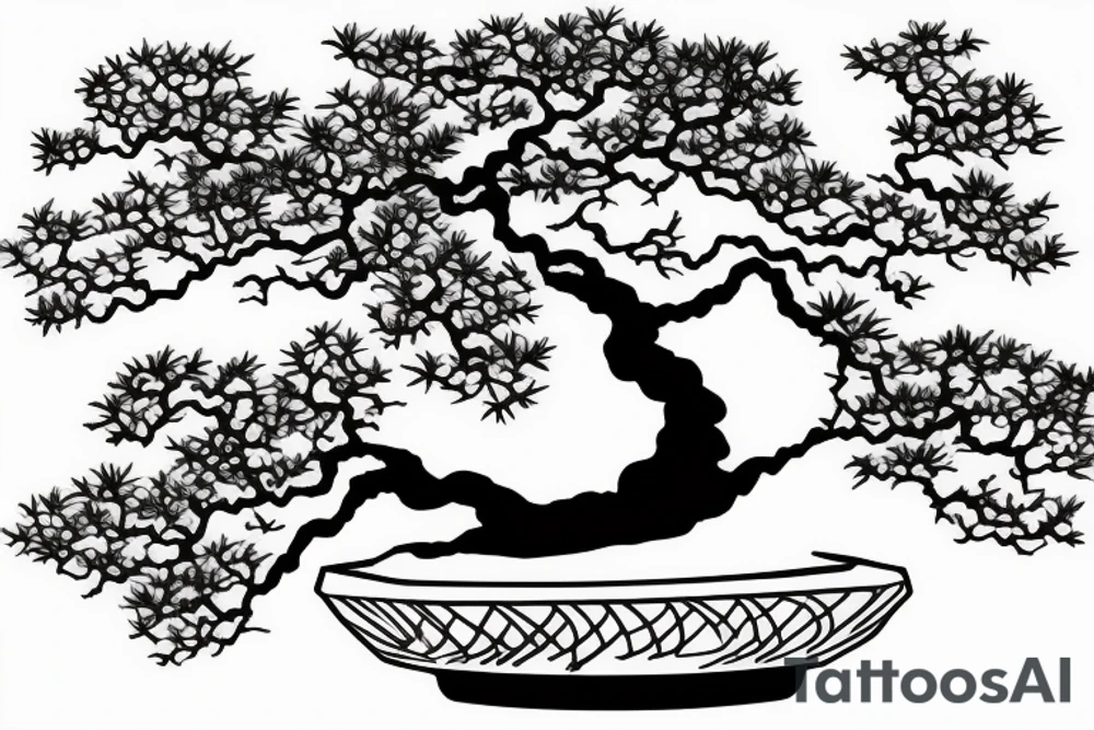Japanese's bonsai tree with 5 roots. one side of the bonsai is dying tattoo idea