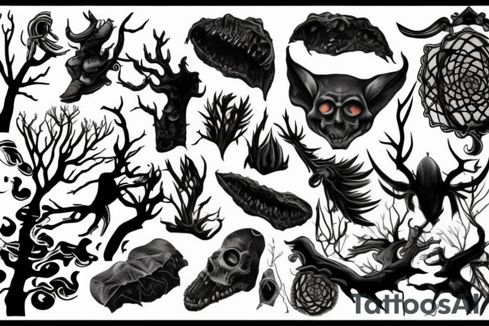 scary thin creature in the forest tattoo idea