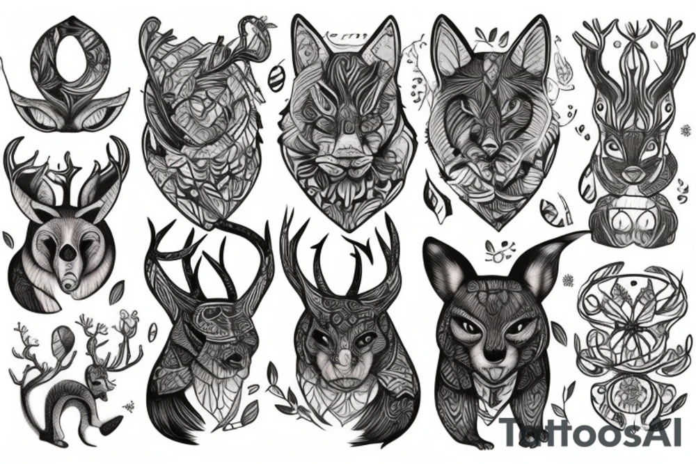 thin forest animal tattoo idea