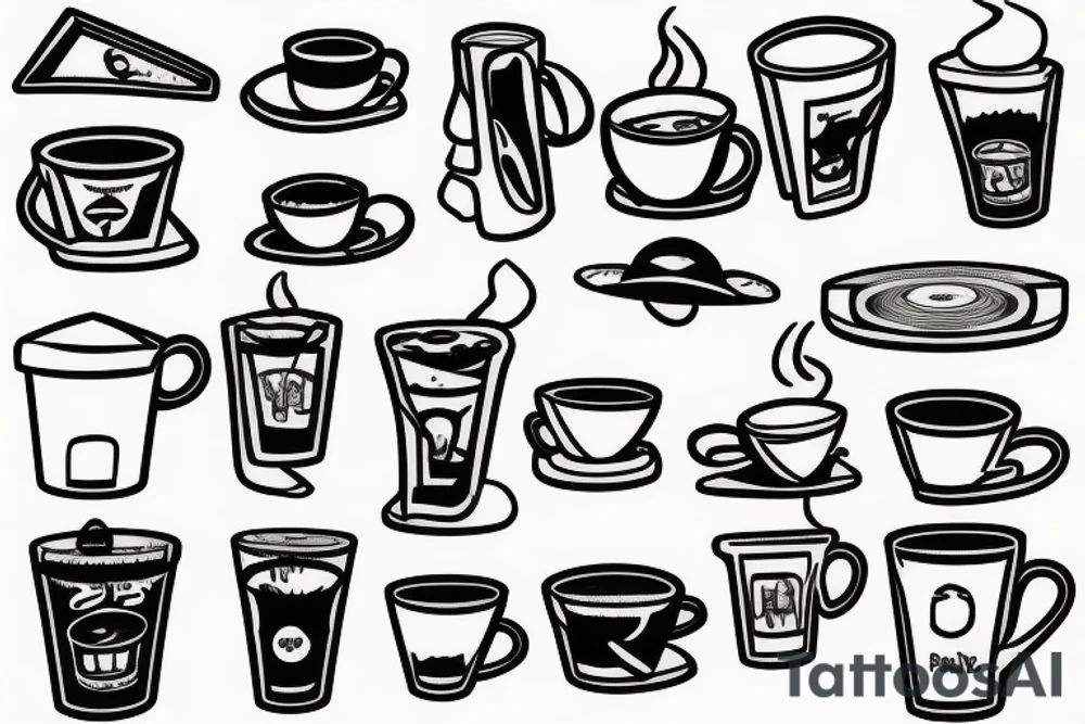 Coffee cup, wood, and record player tattoo idea