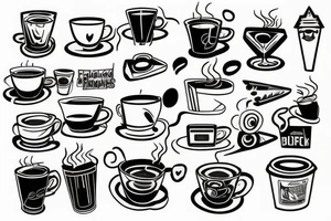 Coffee cup, wood, and record player tattoo idea