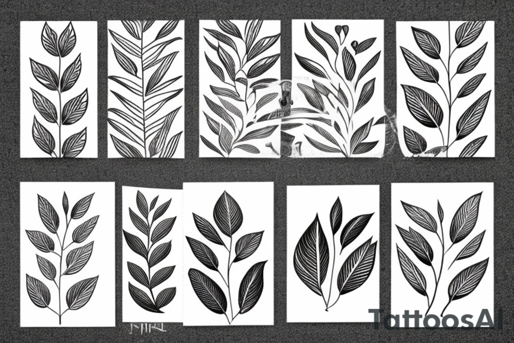 Art deco leaves around three lines tattoo idea