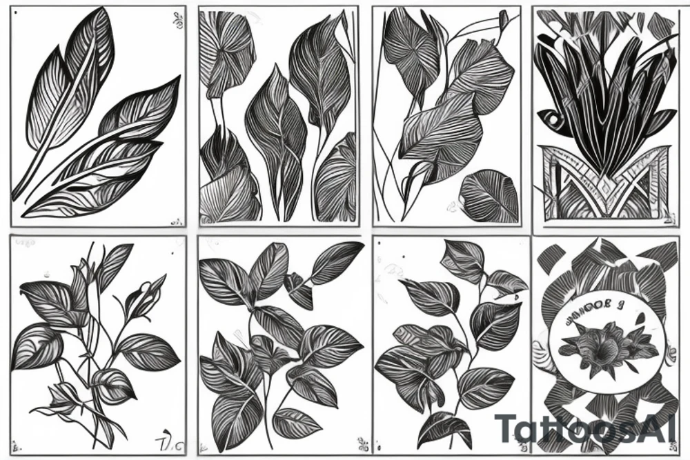 Art deco plants and flowers tattoo idea