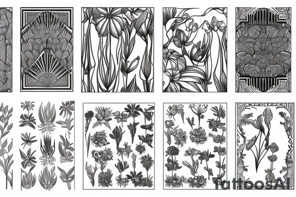 Art deco plants and flowers tattoo idea
