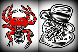 Crab with a gun and a cowboy hat tattoo idea