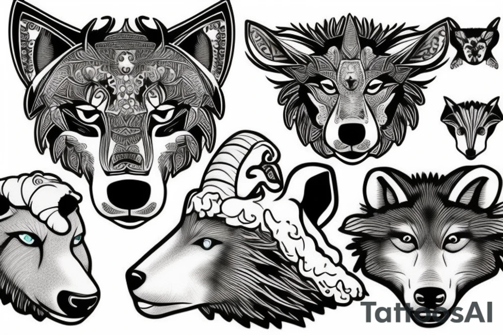 Wolf head with a sheep head clothing on it tattoo idea