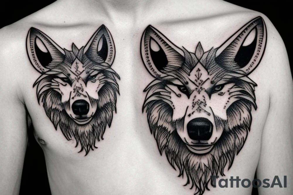 Wolf head with a sheep head clothing on it tattoo idea