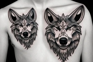 Wolf head with a sheep head clothing on it tattoo idea