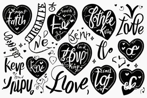 Heart, text "smile", "faith", "love", "keep going" tattoo idea