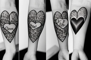 Heart, text "smile", "faith", "love", "keep going" tattoo idea