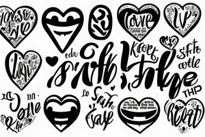 Heart, text "smile", "faith", "love", "keep going" tattoo idea