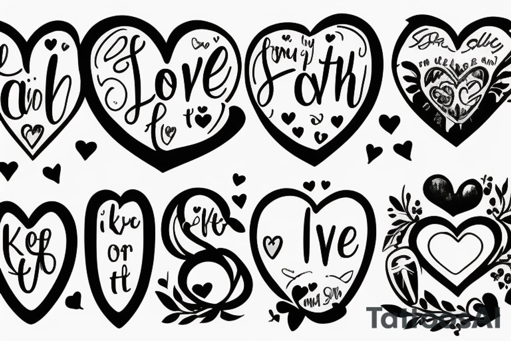 Heart, text "smile", "faith", "love", "keep going".
Should be small for the arm. tattoo idea
