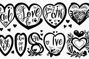 Heart, text "smile", "faith", "love", "keep going".
Should be small for the arm. tattoo idea