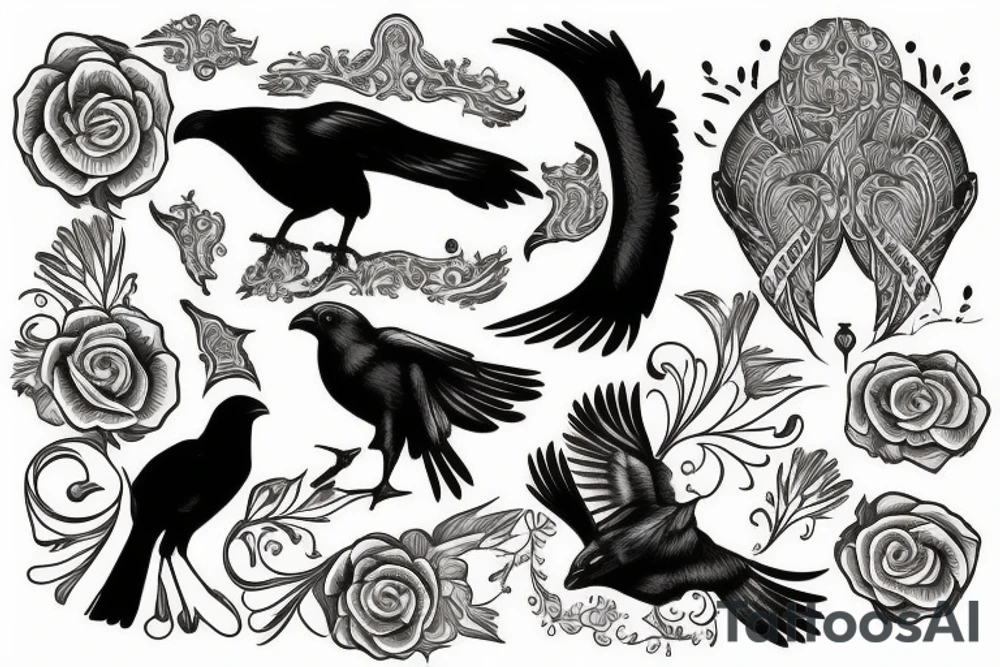 Horseshoe with a black crow in the middle tattoo idea