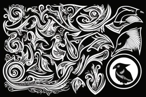Horseshoe with a black crow in the middle tattoo idea