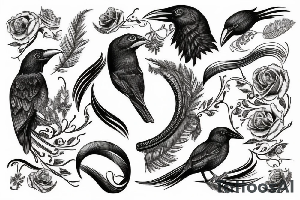 horseshoe with black crow tattoo idea