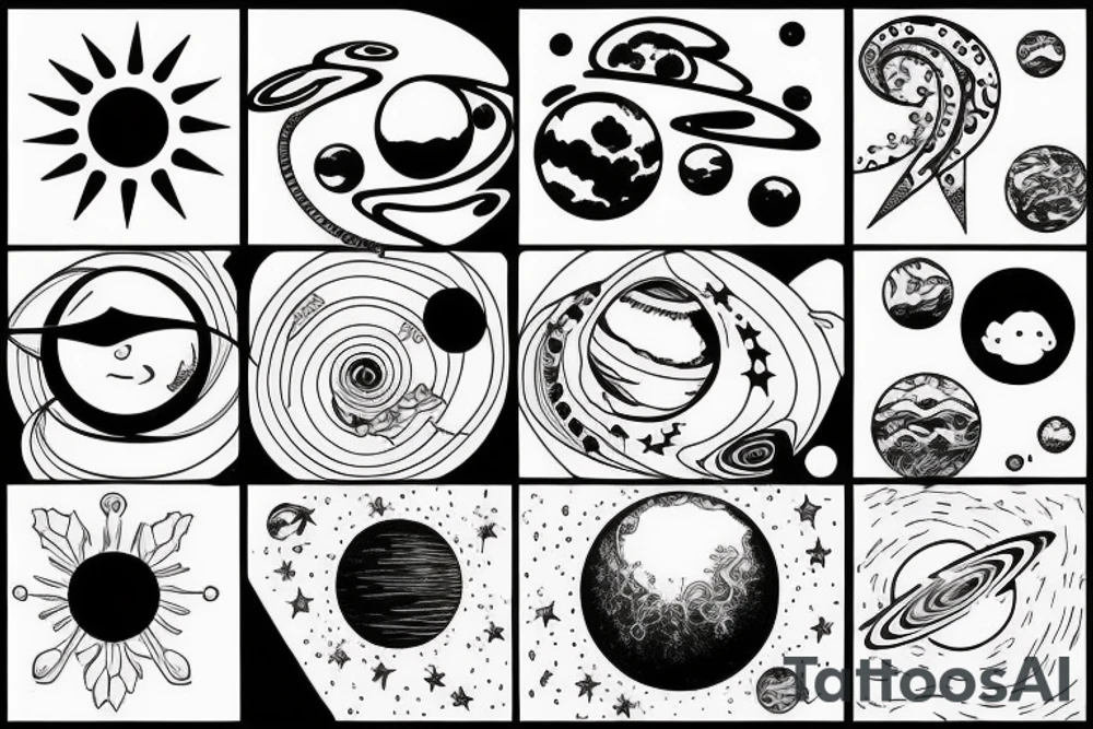 solar system with woman tattoo idea