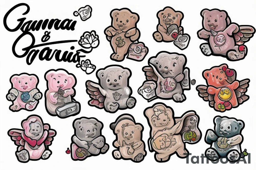 Grandma, gummy bear, angel, san fransisco tattoo idea