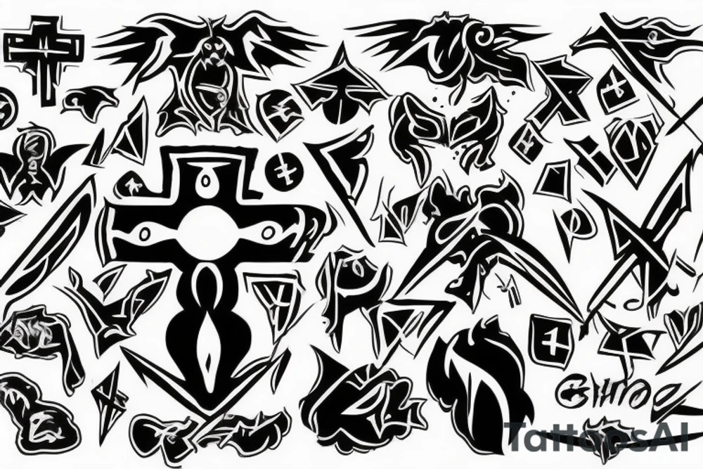 Shadow demonic  symbol with a cross tattoo idea