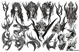 Elven tribal with demon writing tattoo idea