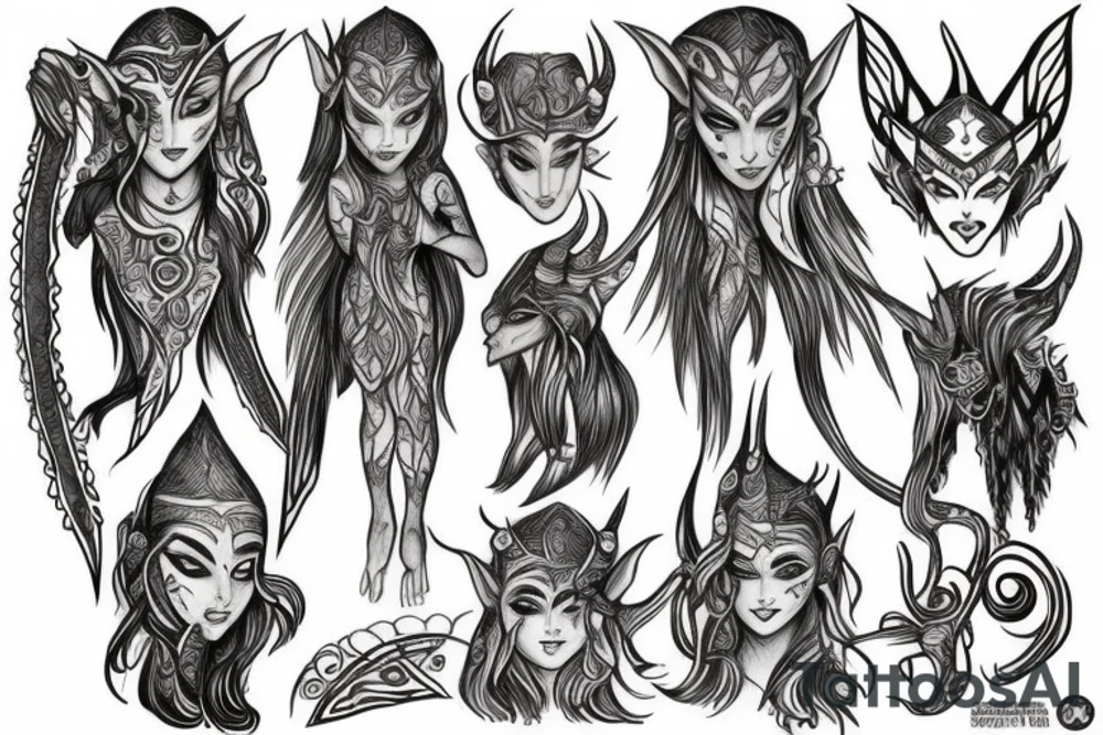 Elven tribal with demon writing tattoo idea