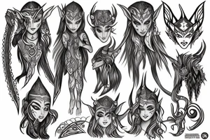 Elven tribal with demon writing tattoo idea