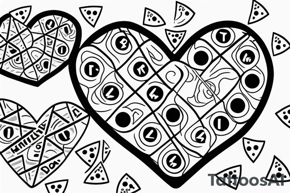 Two dominos at angle with 
heart in between tattoo idea