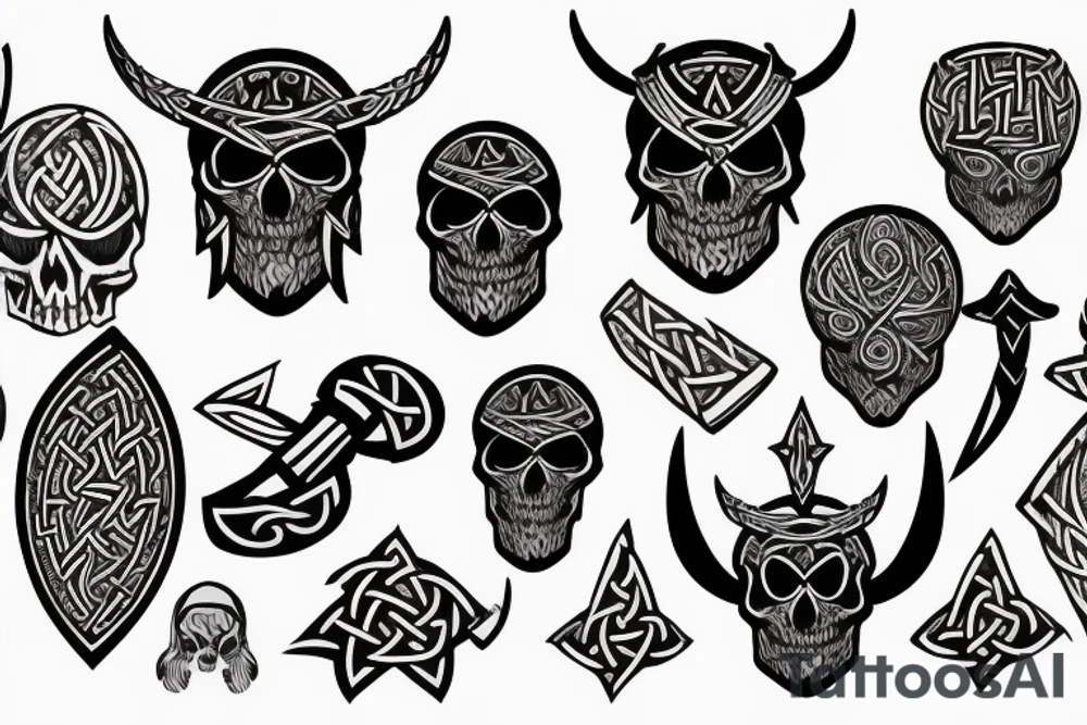 Magic ancient Viking with skull tattoo idea