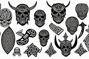 Magic ancient Viking with skull tattoo idea