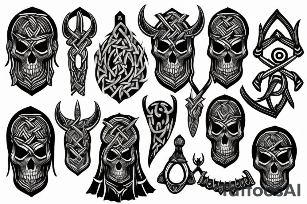 Magic ancient Viking with skull tattoo idea
